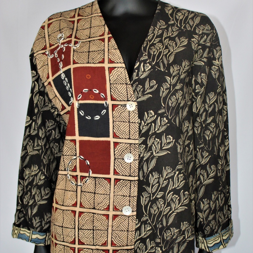 Vintage Reversible Import Block-Printed 100% Cotton Jacket, Size S-M
